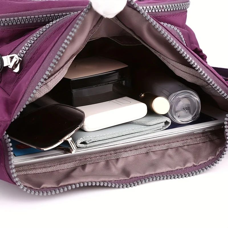 Waterproof Nylon Crossbody Bag, Multiple Pockets & Zipper Closure, Stylish Casual Shoulder Bag for Travel, Everyday Use