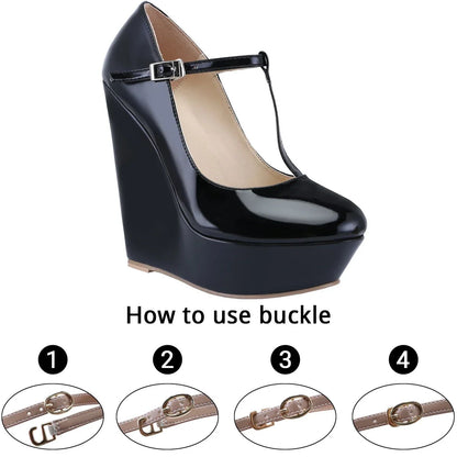 Women Pumps 2025 New Autumn Winter 14cm Round Toes Platform Wedge High Heels T-Strap Gladiator Ladies Dress Party Wedding Shoes