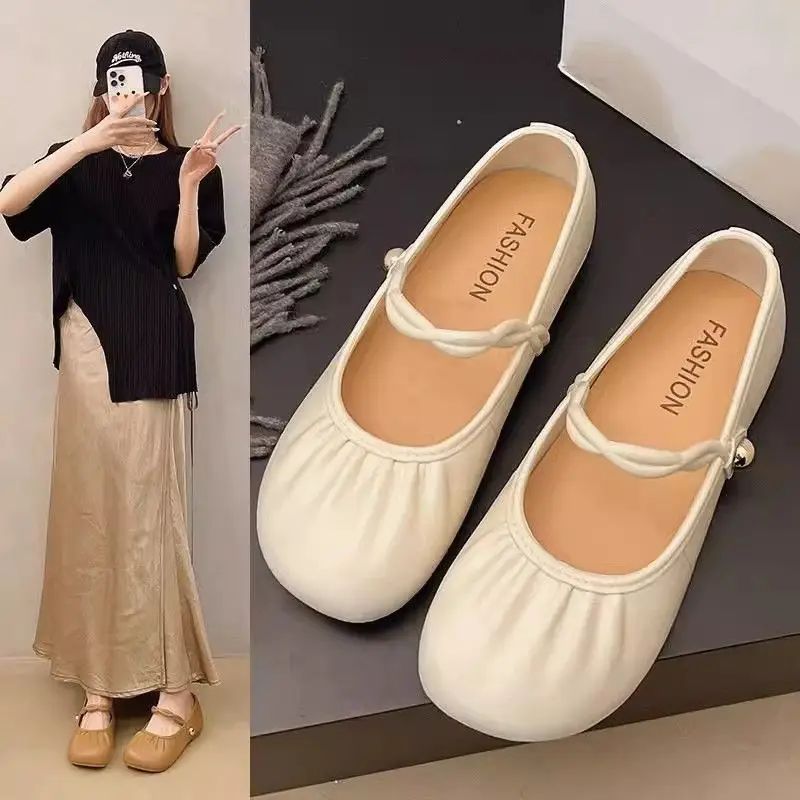 Summer 2025 Women's Flat Mary Jane Sandals Folded Beans Style Versatile Flats Fashionable French Bean Trend Ankle Cover PVC Mate