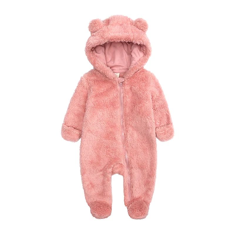 0-24M Baby Rompers Infant Clothes Winter Newborn Baby Boy Girl Zipper Bodysuit Bear Fleece Hooded Pyjamas