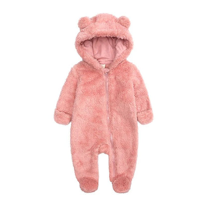 0-24M Baby Rompers Infant Clothes Winter Newborn Baby Boy Girl Zipper Bodysuit Bear Fleece Hooded Pyjamas