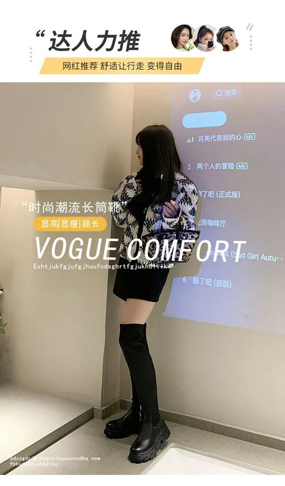 Women's Solid Color Chunky Heel Boots, Stylish Side Zipper Over The Knee Boots, Fashion Platform Long Boots