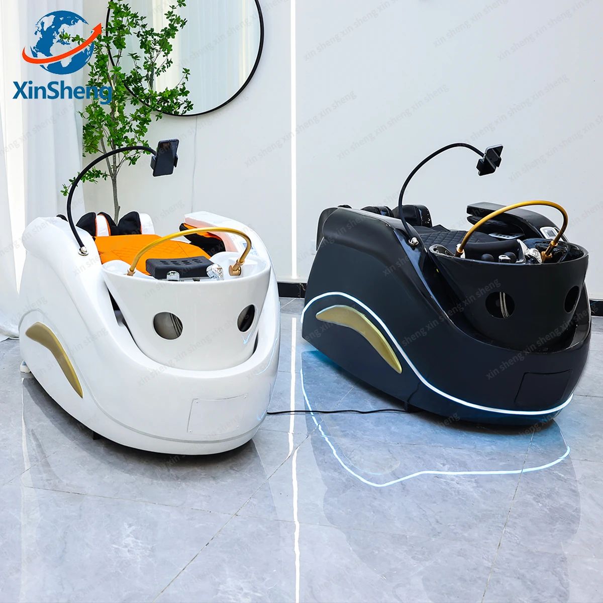 XinSheng Professional Electric Massage Bed Head SPA Salon Massage Table Hair Washing Fumigation Beds Barber Shop Smart Furniture