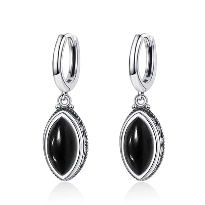 925 Sterling Silver Earrings Natural Moonstone 6*12mm Drop Earrings Retro Silver Vintage Eye Shape Fine Jewelry Gift For Women