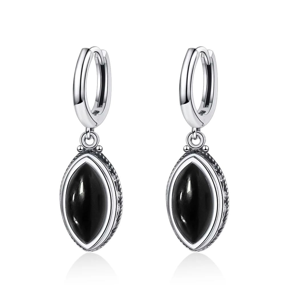 925 Sterling Silver Earrings Natural Moonstone 6*12mm Drop Earrings Retro Silver Vintage Eye Shape Fine Jewelry Gift For Women