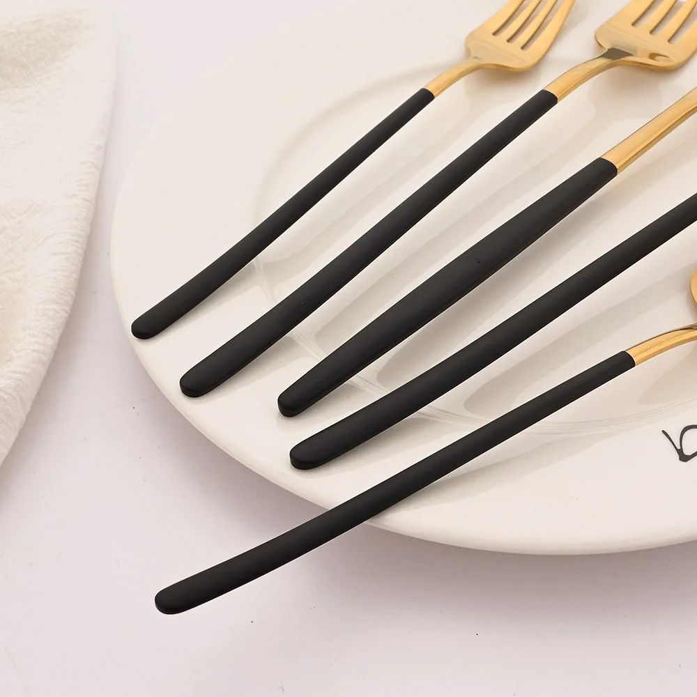 4Pcs Black Gold Dinnerware Tableware Set Mirror Stainless Steel Cutlery Kitchen Knife Fork Spoon Restaurant Wedding Flatware Set