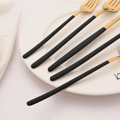 4Pcs Black Gold Dinnerware Tableware Set Mirror Stainless Steel Cutlery Kitchen Knife Fork Spoon Restaurant Wedding Flatware Set