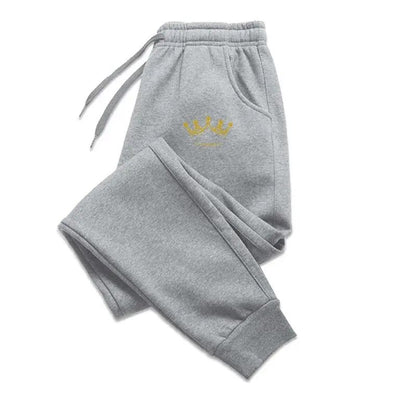 Calça Masculina Estampada Coroa Dourada Outono E Inverno Moletom Com Fleece Calça Masculina Casual Com Cordão Calça Esportiva De Jogging