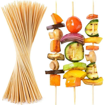 90/450pcs Bamboo Stick Food Grade Bamboo Skewer Sticks Disposable Natural Wood Long Stick Barbecue Fruit BBQ Tools 15/20/25/30cm