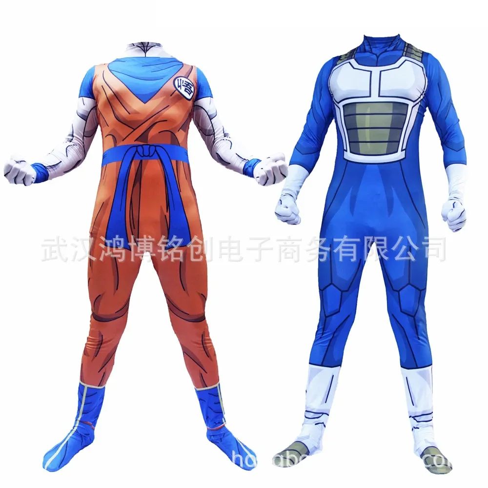 Kids Adult Suit Son Goku Majin Vegeta Cosplay Costume Anime Superhero Jumpsuit Black Hair Halloween Costume