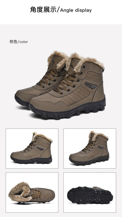Calçados Masculinos 2025 Novas botas de inverno masculinas Pantufas Quentes Impermeáveis Antiderrapantes Tênis de pelúcia Botas de couro Masculinas Tamanho Plus 48