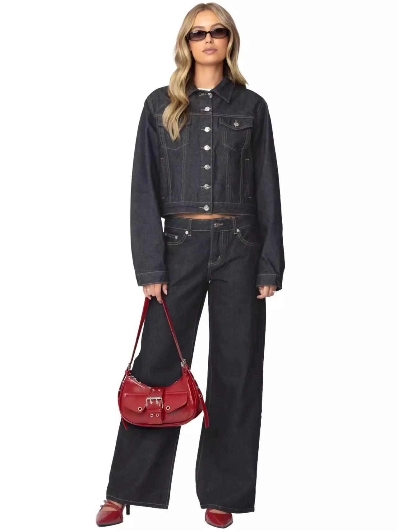 Fashionable Russian Women's Jeans High Waist Wide Leg Floor-Length Old Fashion Decorative Long Version of Women's Jeans