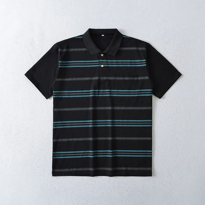 Men's Polo Shirt Button Up Polos Business Casual Lapel Short Sleeve T Shirt Summer Regular Fit Red Black Polo Stripe Shirts