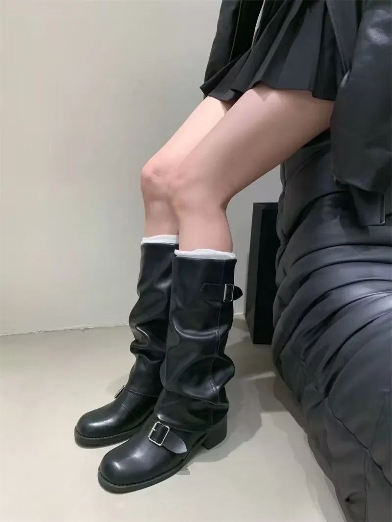 Woman Boots Knee High Platform Chunky Heels Trend Punk Gothic New Rock Leather Fashion Women's Shoes Motorcycle Footwear Q221