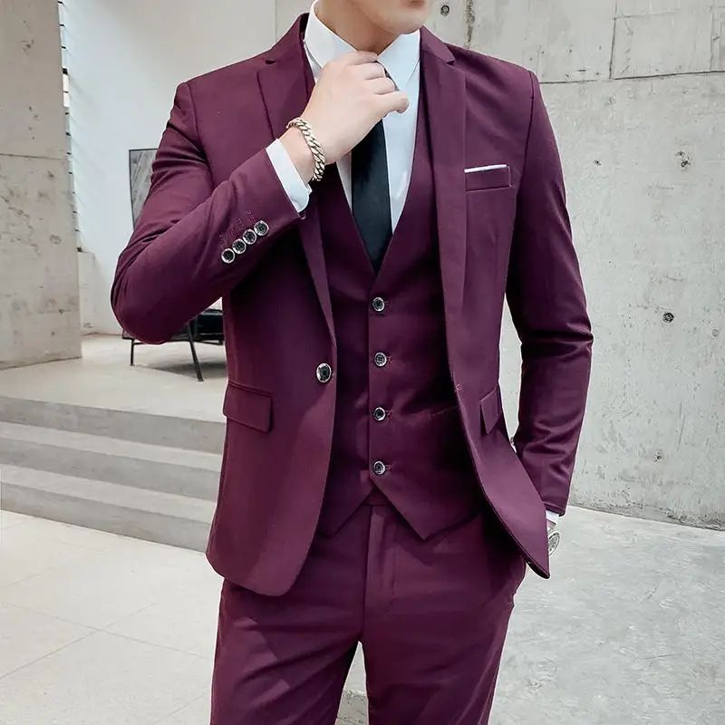 Suit S-7XL (Blazer+ Waistcoat + Trousers) Men's Fashion Business Dinner Gentleman Slim British-style Evening Dress Group Suit