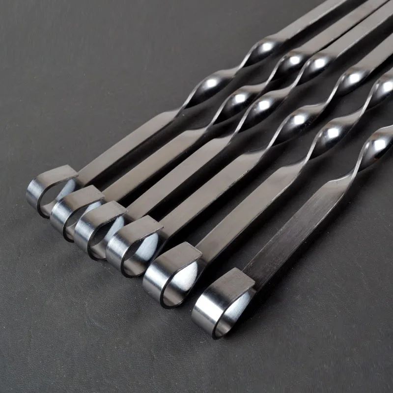 50cm BBQ Skewer 6Pcs Stainless Steel Wide Barbecue Sticks Flat BBQ Fork Outdoor Camping Picnic BBQ Utensil Kitchen Accessories
