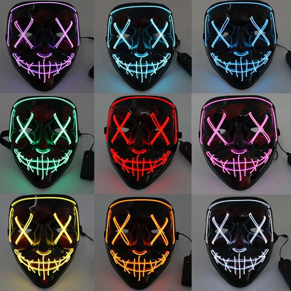 Wireless Scary Glowing Mask LED Luminous Purge Mask Halloween Horror Neon Light Up Cosplay Party Mask Fstival Costume Supplies