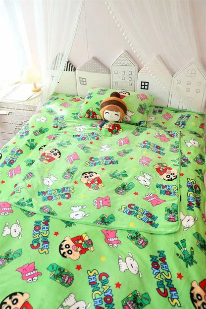 Cartoon Crayon Shinchan Flannel Blanket Single Size Sleeping Blanket Comfort Japanese Style Blanket Bedroom Bedspread Girl Kids
