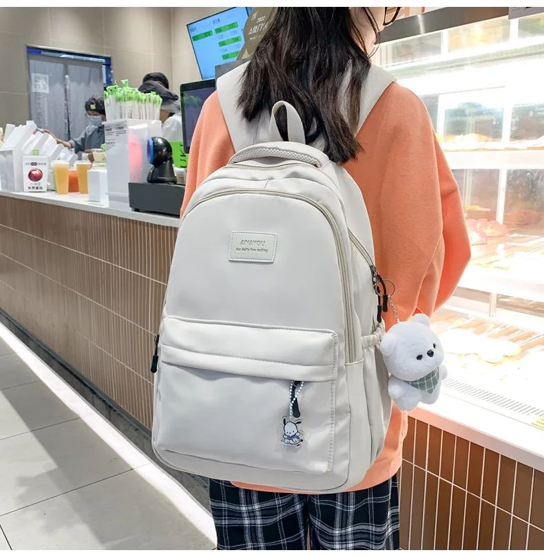 Schoolbags Student Japanese And Versatile Backpack Unisex Large-Capacity Backpack Girl Simple Polyester Material Doll Decoration