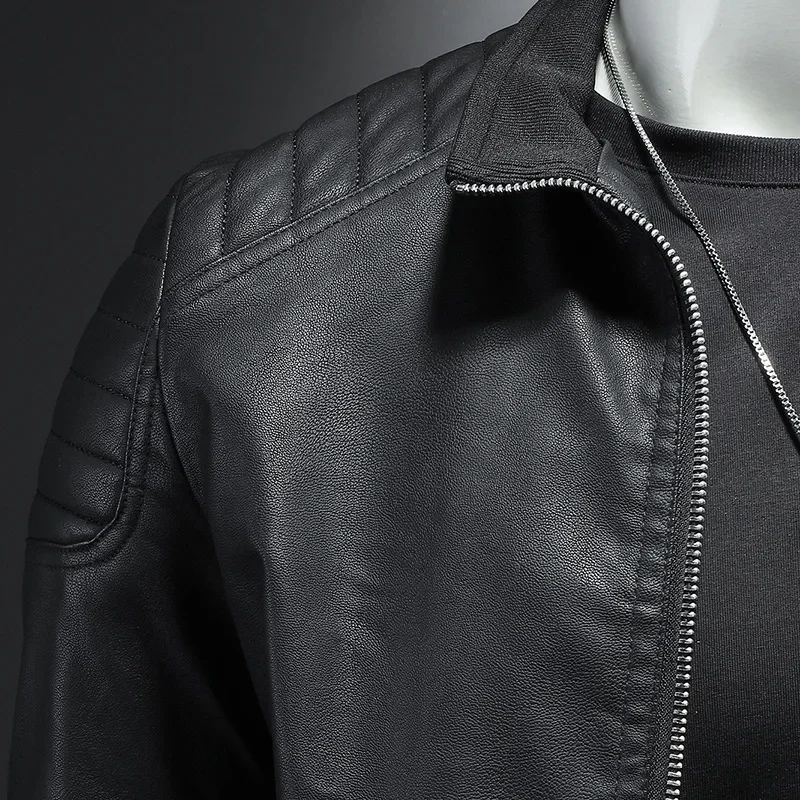 Motorcycle PU Leather Jacket Men Winter Leahter Jacket Male Stand Collar Casual Windbreaker trendy mens clothing black blue coat