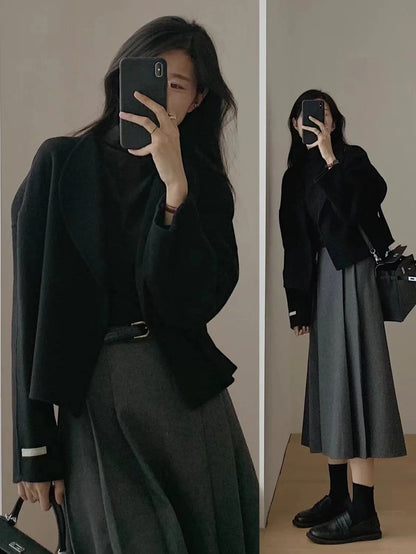 Hebe Style Short Thickened Double-Faced Cashmere Woolen Coat Women's Autumn Winter Fashion Small Size Suit Elegant Feel