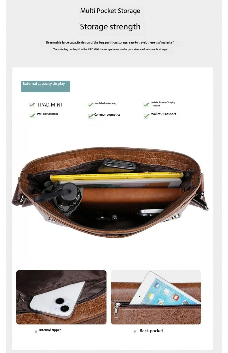 Business Shoulder Bag For IPAD PU Leather Business Handbag Men Messenger Bag Large Side Sling Bag Fashion Man Crossbody Bag