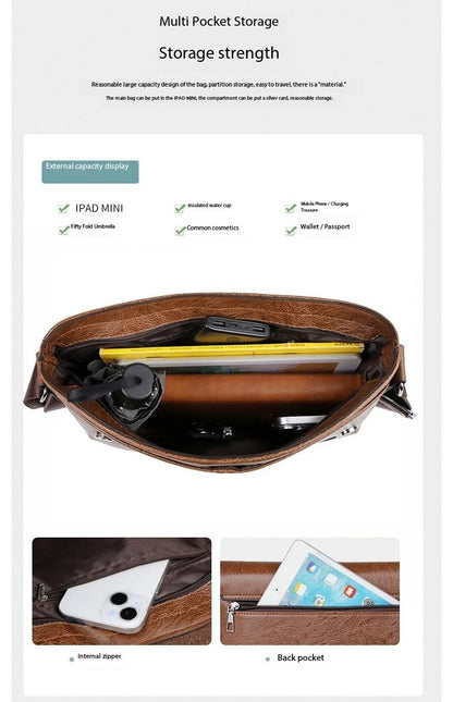 Business Shoulder Bag For IPAD PU Leather Business Handbag Men Messenger Bag Large Side Sling Bag Fashion Man Crossbody Bag
