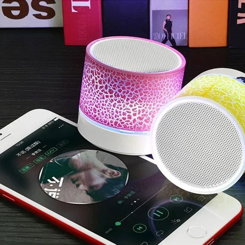 Mini alto-falante Bluetooth sem fio com LED rachado, cartão SD, USB, subwoofer, portátil, MP3, coluna de som para PC e celular