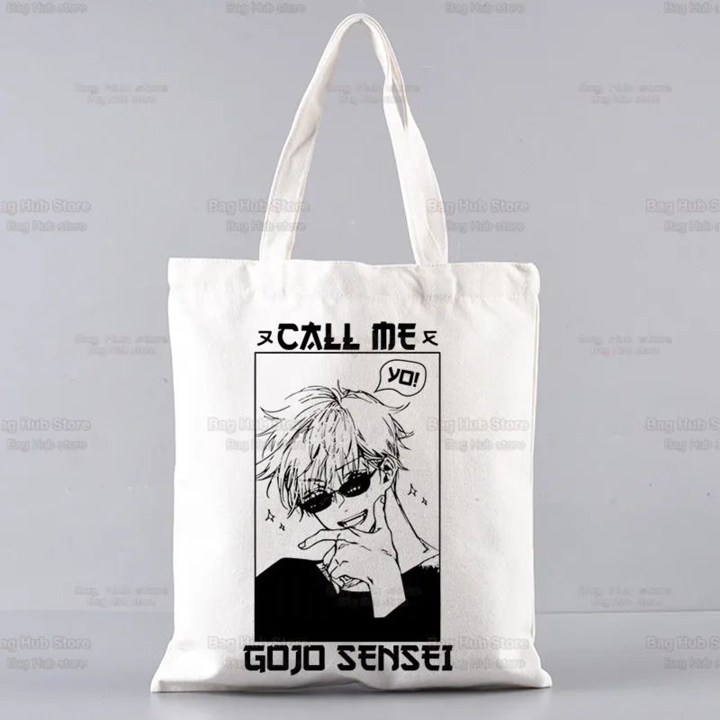 Gojo Satoru Jujutsu Kaisen Otaku Women Men Handbags Canvas Tote bags Reusable Cotton High capacity Shopping Bag