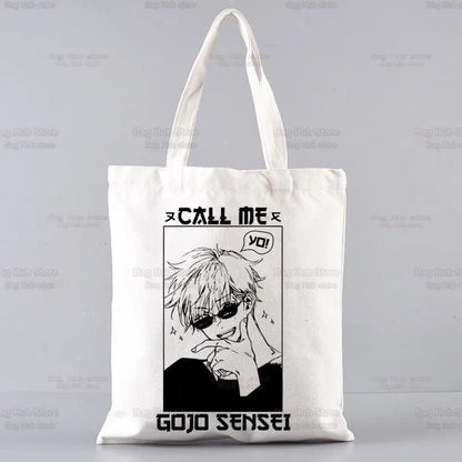Gojo Satoru Jujutsu Kaisen Otaku Women Men Handbags Canvas Tote bags Reusable Cotton High capacity Shopping Bag