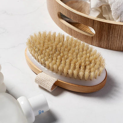 Escova de Cerdas Naturais Macia para Pele Úmida ou Seca, Escova de Massagem Corporal para SPA e Banho