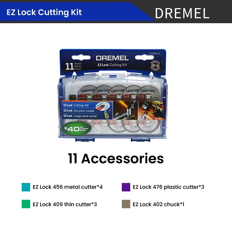 Kit de Corte Dremel EZ Lock Cortador de Plástico 476 Mandril 402 Cortador Fino 409 para Ferramenta Elétrica de Esmerilhamento EZ688-01 / 686