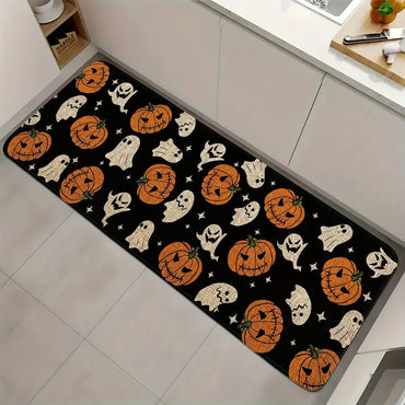VIKAMA Halloween Decor Rug Kitchen Rug Waterproof Hallway Rug Pumpkin Ghost Floor Mat Door Mat Living Room Rug For Bedroom Decor
