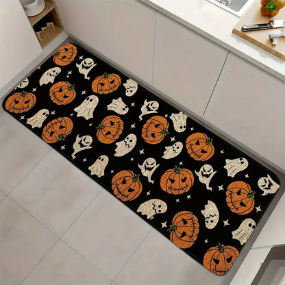 VIKAMA Halloween Decor Rug Kitchen Rug Waterproof Hallway Rug Pumpkin Ghost Floor Mat Door Mat Living Room Rug For Bedroom Decor
