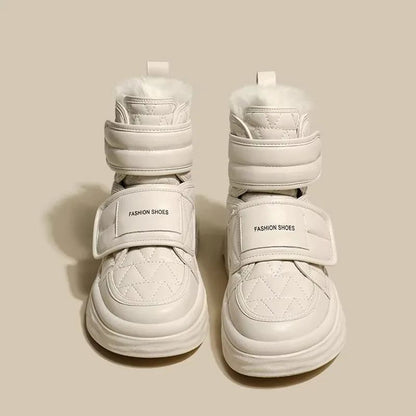 Fur White Boots Women Padded Cotton Shoes Winter Warm Pu Leather Snow Boots Footwear Thick Bottom Plush Short Ankle Boots
