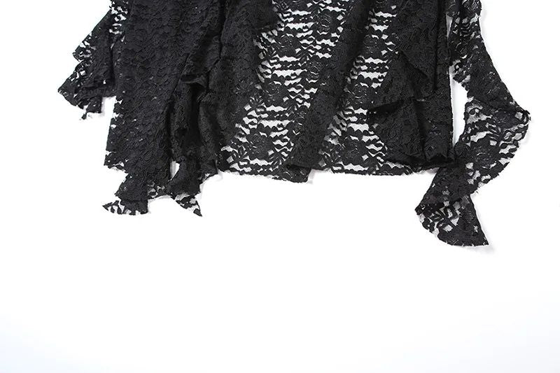 Sexy High Waist Lace Ruffles Skirts Women 2025 Spring Irregular Y2k Skirts Women Fashion Black Patchwork Party Clubwear Gothic