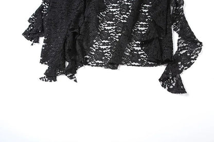 Sexy High Waist Lace Ruffles Skirts Women 2025 Spring Irregular Y2k Skirts Women Fashion Black Patchwork Party Clubwear Gothic