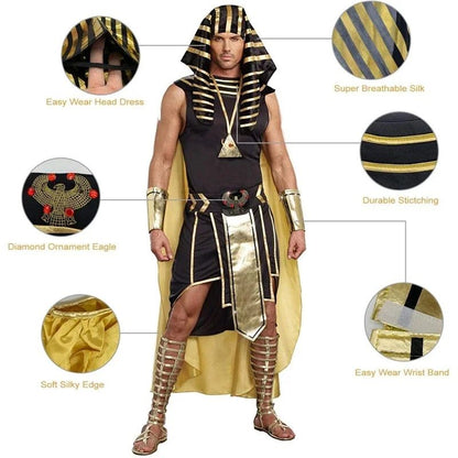 Men Egyptian Costume Set 7 Pcs Golden Trim Tank Tops Skirt Arm Sleeves Headwear Necklace Outfits Cosplay Party Outfits