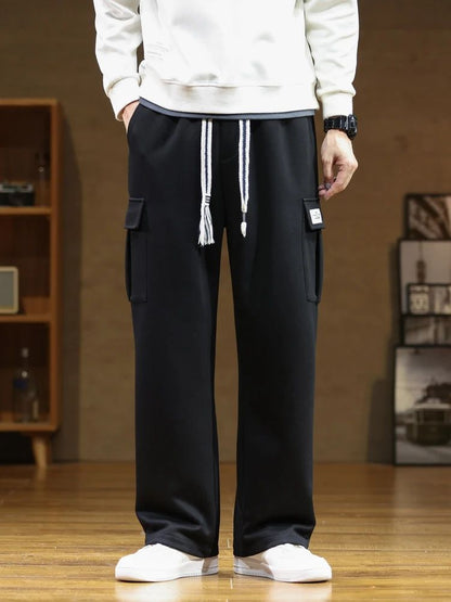 2024 New Sweatpants Men Multi-Pockets Drawstring Cotton Casual Wide Pants Male Loose Straight Trousers Large Size 8XL