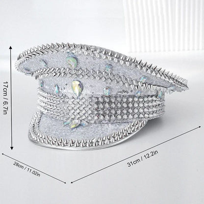 Chapéu de Capitão Chapéu Punk de Lantejoulas Coloridas com Strass para Festa Festival Aniversário Casamento Chapéu de Noiva Chapéu de Palco para Mulheres e Homens