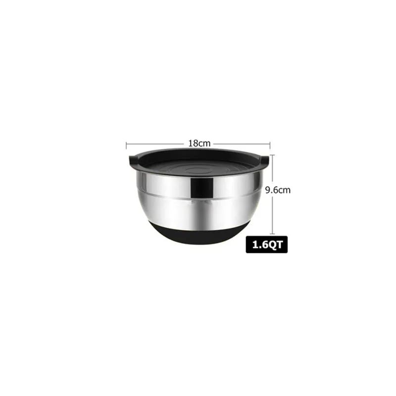 Silicone base thickened with lid cooking basin anti slip salad mixing bowl stainless steel egg beater bowl for kitchen baking