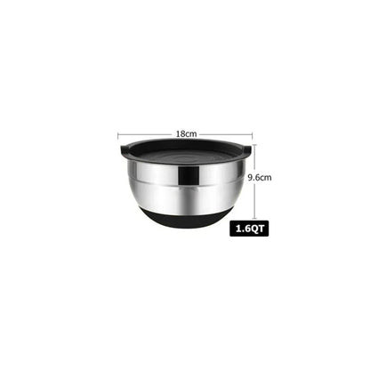 Silicone base thickened with lid cooking basin anti slip salad mixing bowl stainless steel egg beater bowl for kitchen baking