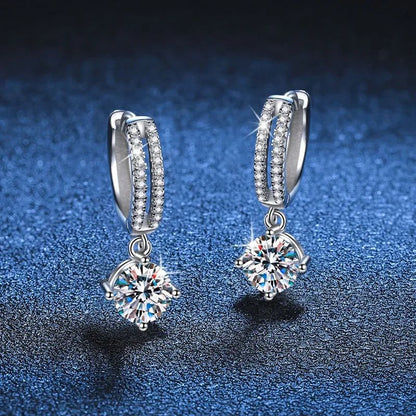 Brincos de Ouro Branco 14K AU585 Platina PT950 moissanite clássicos quatro garras cor D 1 quilate para mulheres