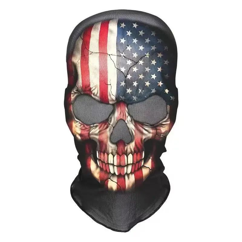 Halloween Skeleton Mask Elastic Mesh Hood Scary Party Cosplay Prop Breathable Face Cover Hood