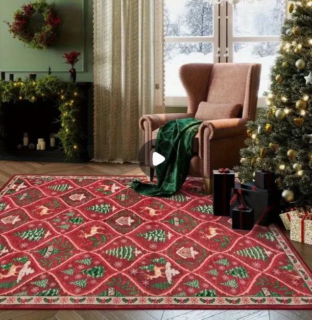 Christmas Luxurious Carpet Theme Indoor Area Living Room Mat Edge Large Mat Suitable for Bedroom Mats Window Sill Holiday Rugs