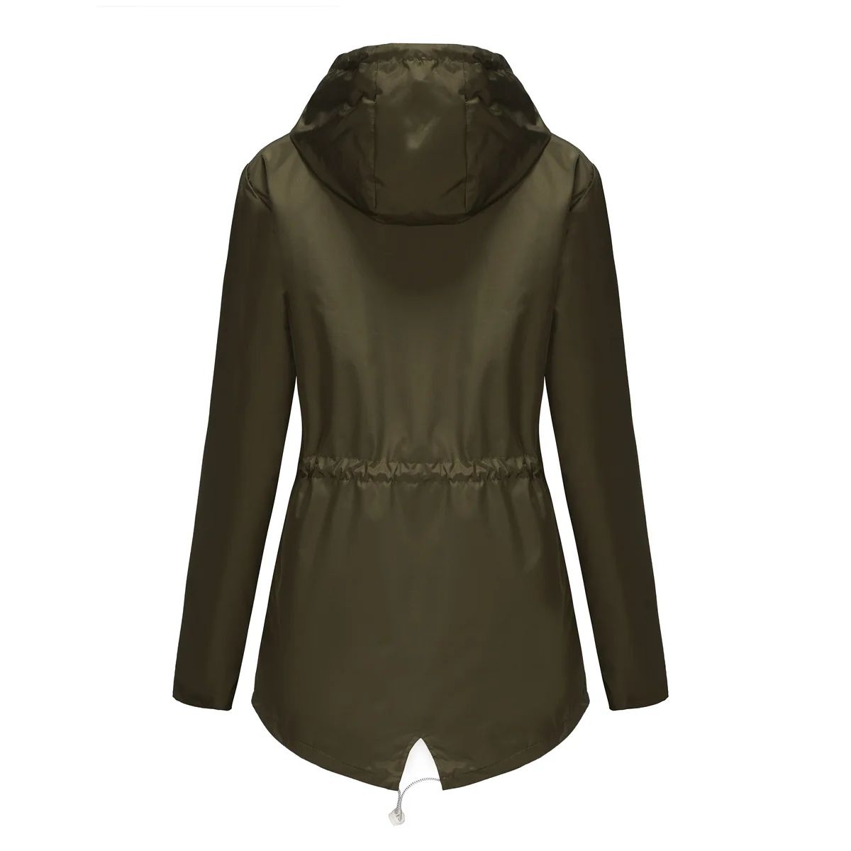 Blue Waterproof Hooded Jacket Women Fashion Casual Coat Waist Drawstring Tie Zipper Switch Red Green Yellow Black Windbreaker