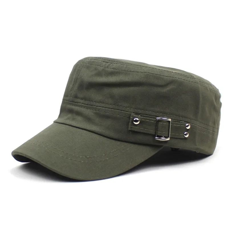 Army Cap Men Women Pure Color Washed Cotton Flat Top Cap Summer Autumn Adjustable Chapeau Visor Hat