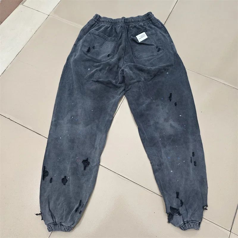 2025 Calças de Moletom NBHD Soltas Unissex de Alta Qualidade com Lavagem Pesada Retrô e Tinta Espirrada Calças de Pista Moletom Neighborhood