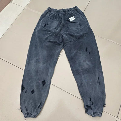 2025 Calças de Moletom NBHD Soltas Unissex de Alta Qualidade com Lavagem Pesada Retrô e Tinta Espirrada Calças de Pista Moletom Neighborhood