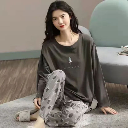 Pyjamas Set for Women's Plus Size Student Long Sleeve Spring and Fall Loungewear Ladies Simple Loose Homewear Casual Sleepwear